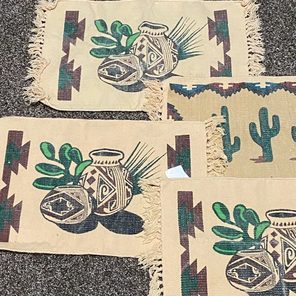 Set of 4 Vintage Southwestern Placemats Native American Decor Table Mats tassels